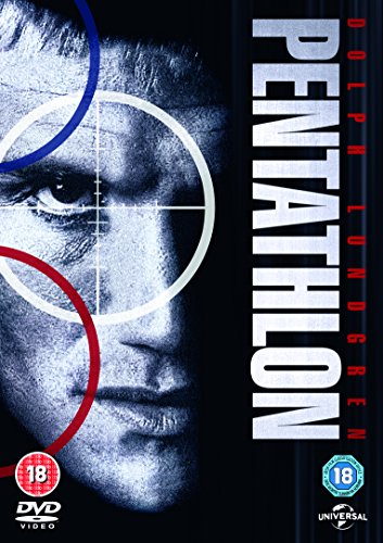 DVD cover for "Pentathlon" featuring Dolph Lundgren’s face in a crosshair.