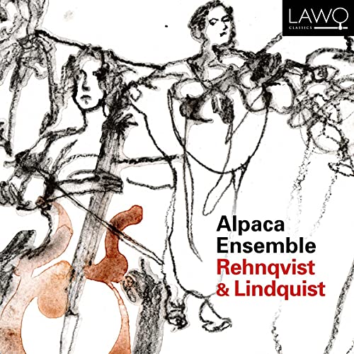 "Sketch of musicians playing instruments, with 'Alpaca Ensemble Rehnqvist & Lindquist' text on white background."