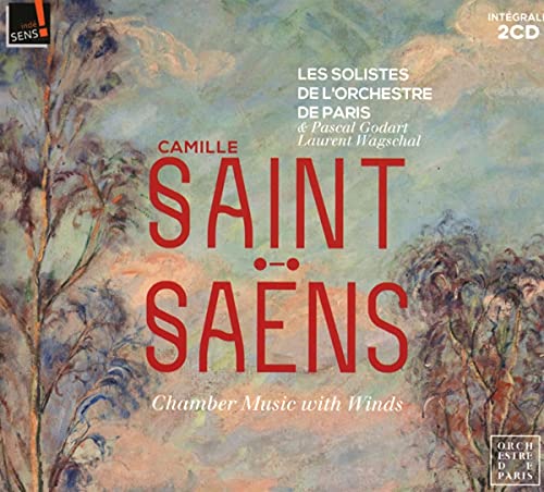 CD cover for Saint-Saëns chamber music with winds, featuring painted branches.
