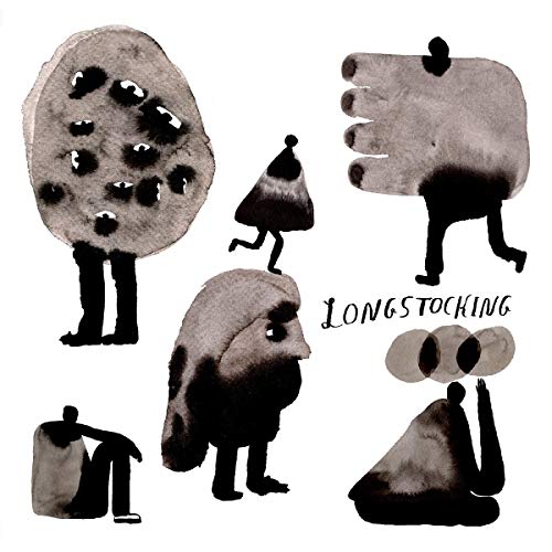 A black-and-white album cover featuring abstract, anthropomorphic figures and the title "Longstocking".
