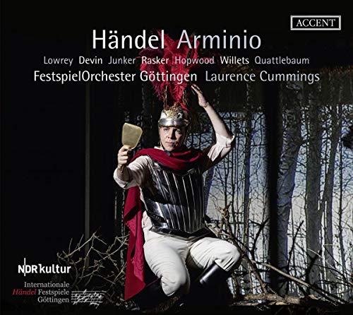 "CD cover with man in Roman armor kneeling in a forest."