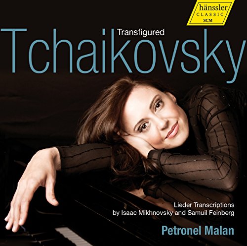 CD cover with a woman leaning on a piano, titled "Transfigured Tchaikovsky".