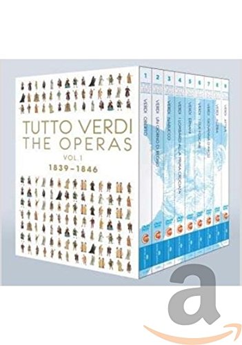 "White box set with opera characters and blue timeline on the spine."