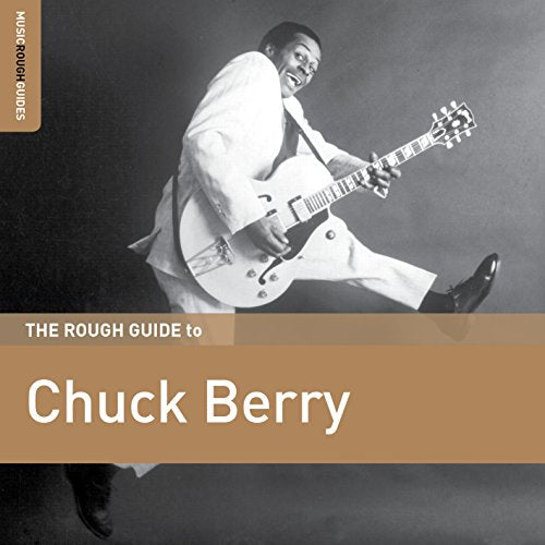"Album cover featuring Chuck Berry playing guitar, in white suit, on a dark background."