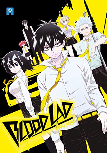 Anime-style cover for “Blood Lad” featuring five young characters in school uniforms.