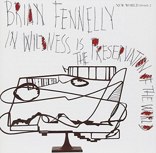 "Album cover with abstract line drawing of a face on a stand, white background."