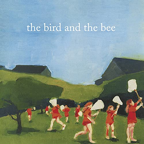 Painted album cover with figures catching bees in nets on a green hillside.