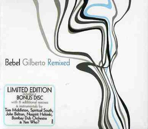 "Bebel Gilberto Remixed CD cover featuring abstract, wavy lines in shades of grey and blue."