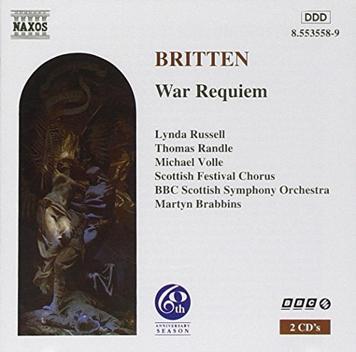 "CD cover with bronze sculpture and text listing performers and 'War Requiem' title."