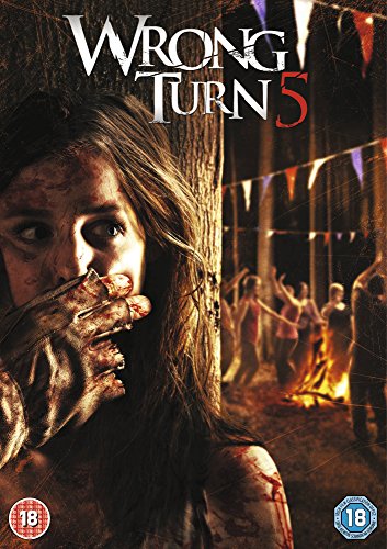“Wrong Turn 5” DVD cover featuring a frightened, bloodied woman and a forest scene.