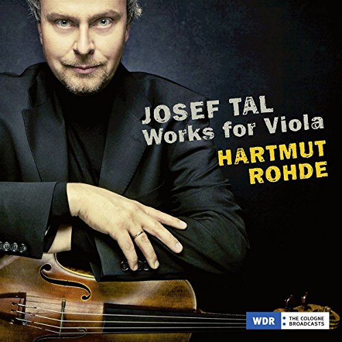 Man holding a viola, CD cover art with text "Josef Tal Works for Viola".