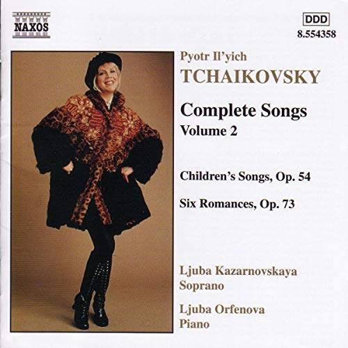 CD cover featuring Lyuba Kazarnovskaya in a dark coat, Tchaikovsky songs.