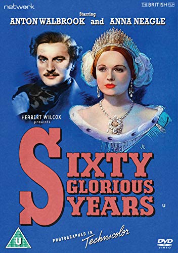 DVD cover for "Sixty Glorious Years" featuring a man and woman in royal attire.