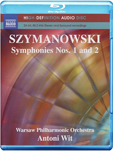 Blu-ray case for Szymanowski symphonies, featuring abstract red and gold swirls.