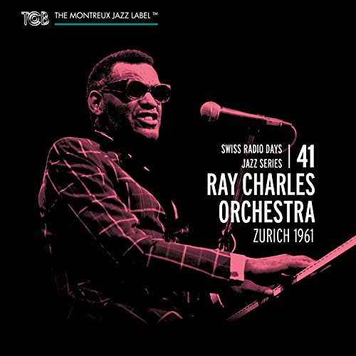 Album cover featuring Ray Charles playing piano with a microphone, against a black background.
