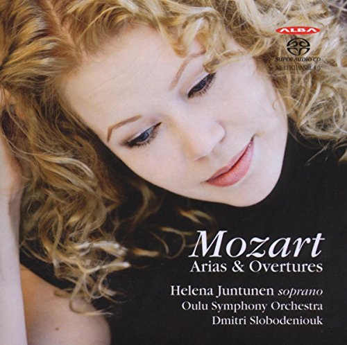 CD cover featuring a blonde woman in a black shirt, titled "Mozart Arias & Overtures".