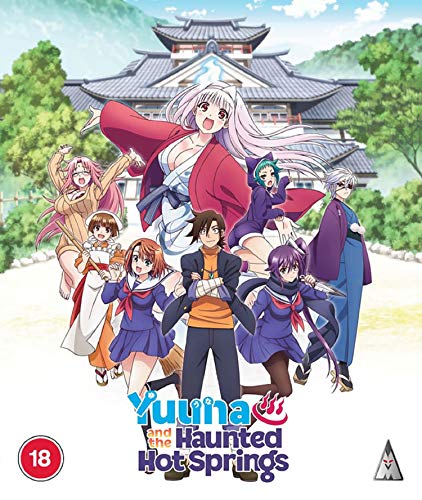 Anime-style cover for "Yuuna & The Haunted Hot Springs" Blu-ray featuring characters.