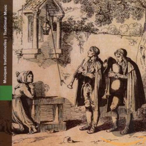 CD cover: vintage illustration of musicians in a landscape.