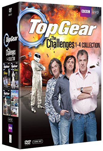 DVD case for "Top Gear: The Challenges 1-4 Collection" with three men and astronaut on cover.