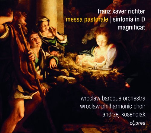 "CD cover with Nativity scene painting and white and yellow text overlay."