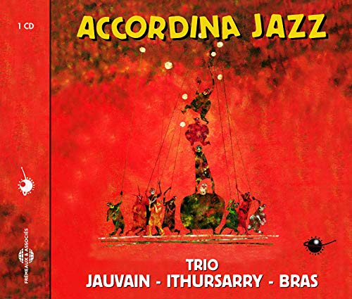 CD cover for "Accordina Jazz" featuring abstract figures on red background.