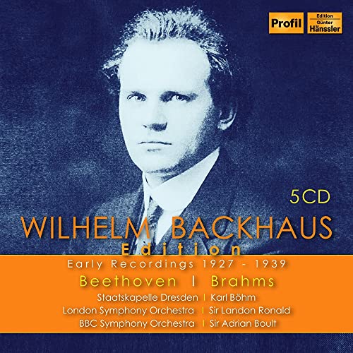 CD cover featuring a black and white portrait of pianist Wilhelm Backhaus.