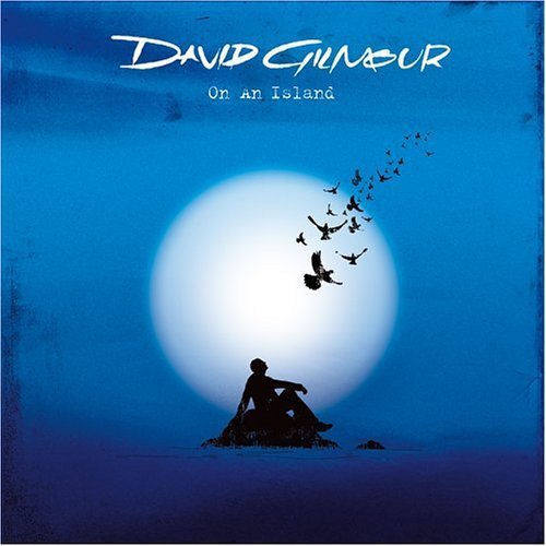 "Album cover for David Gilmour's 'On an Island' with a man and birds in silhouette."