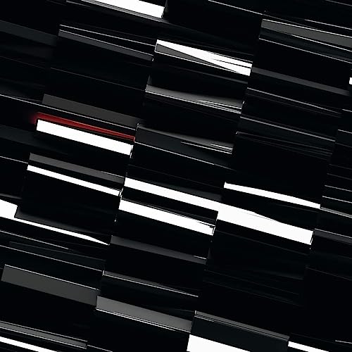 Abstract black and white striped pattern with a single red line.
