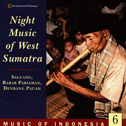 CD cover: elderly man playing a flute with children, West Sumatra.