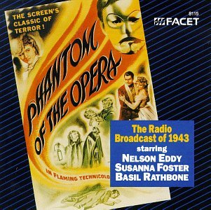 "CD cover for 'Phantom of the Opera' radio broadcast, yellow and orange poster design."