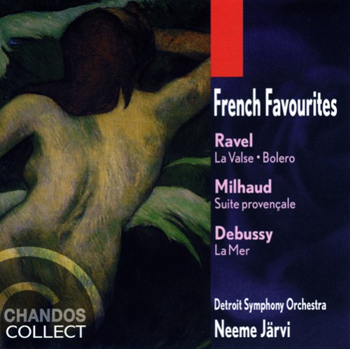 "CD cover with abstract painting and white text listing French composers and orchestra names."