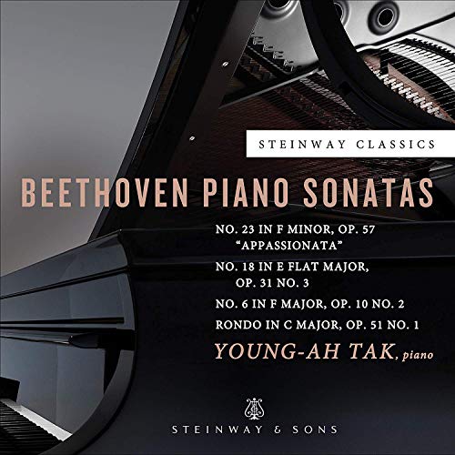 "CD cover featuring a grand piano with Beethoven piano sonatas and artist information."
