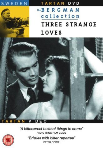 DVD cover for "Three Strange Loves" featuring a couple and a filmmaker.