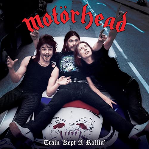 Motorhead album cover: band members on a train with skull imagery.