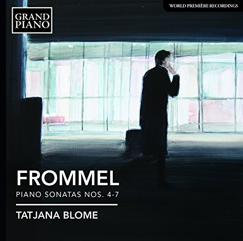 "CD cover with a man standing by a large window, 'Frommel Piano Sonatas' text."