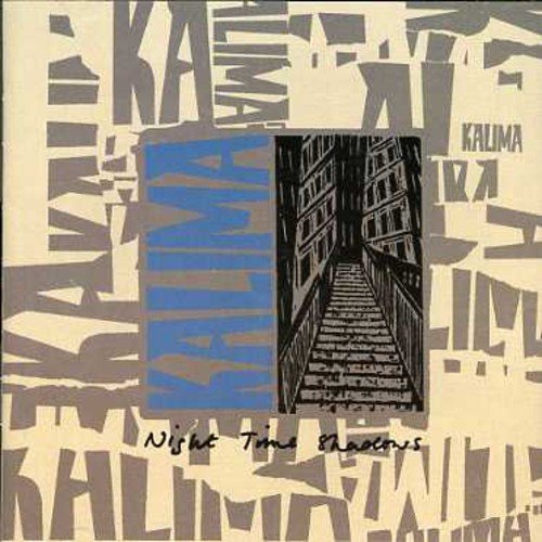 "Album cover with 'Kalima' in blue, featuring a dark alleyway illustration on a tan background."