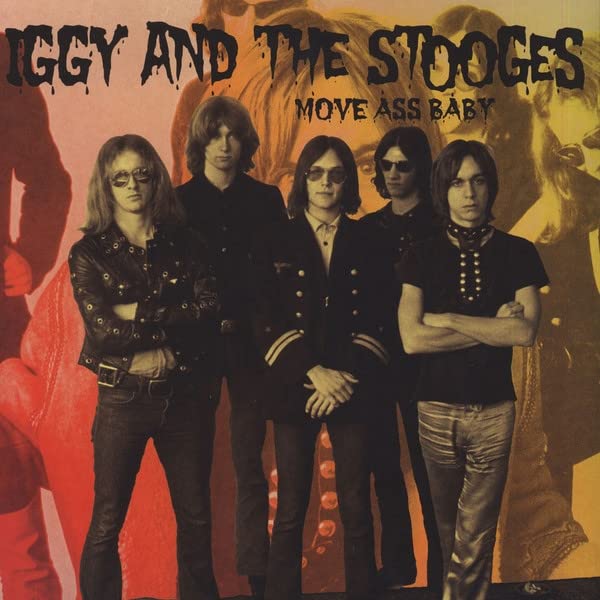 Iggy and The Stooges band portrait on a red and orange album cover.