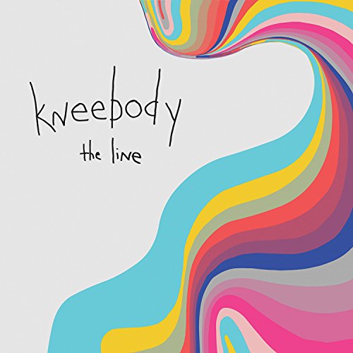 Album cover with abstract, swirling multicolored shapes on a white background, titled "Kneebody - The Line".