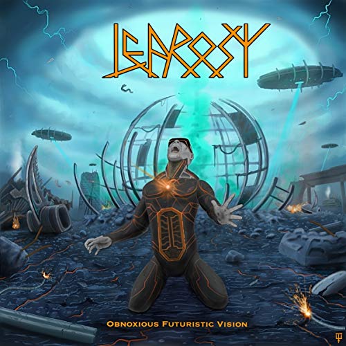 CD cover: futuristic cityscape, figure with glowing lines, and "Leprosy" text.