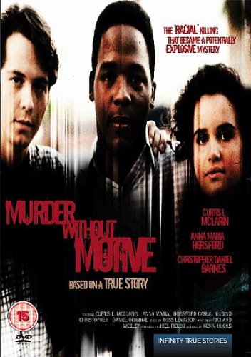 DVD cover for "Murder Without Motive" featuring three actors’ portraits.