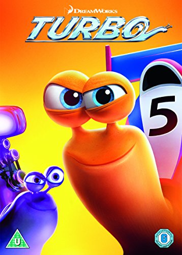"Turbo DVD cover featuring cartoon snail with large eyes and racing helmet."