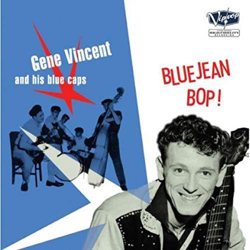 Gene Vincent album cover, "Bluejean Bop!", featuring a band and portrait.