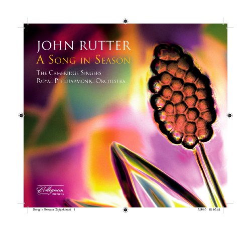 "CD cover art with flower and abstract background, featuring 'John Rutter' and 'A Song In Season'."
