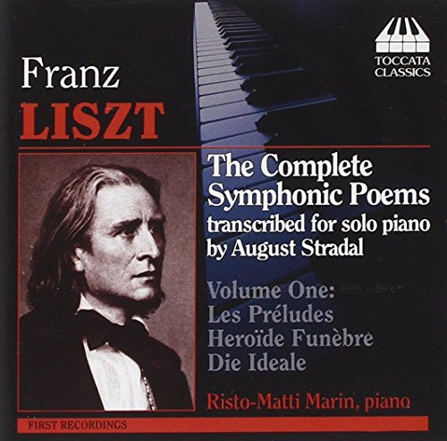 A CD cover featuring a black-and-white portrait of Franz Liszt and piano keys.