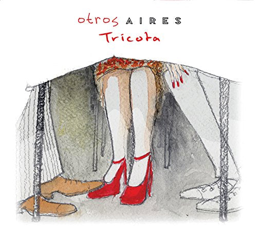 CD cover art: watercolor illustration of legs and feet in red shoes.