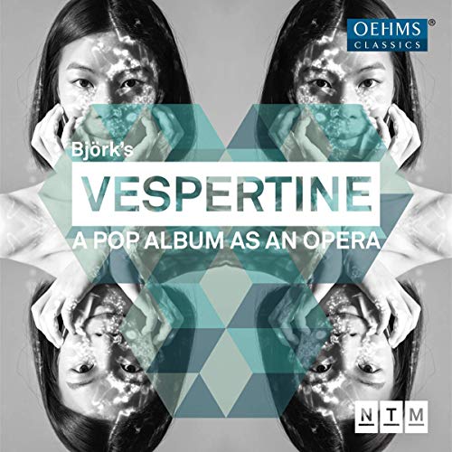 "Album cover featuring mirrored images of a woman with geometric overlays and text."