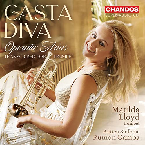 CD cover featuring Matilda Lloyd with a trumpet, gold and white design.