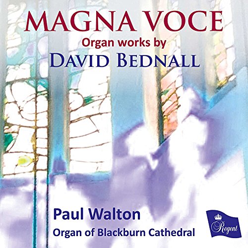 "CD cover with stained-glass window artwork, text 'Magna Voce' and 'David Bednall'."