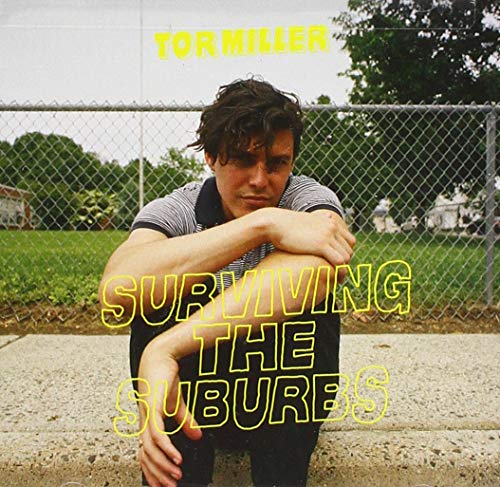 "Album cover with a man crouching by a chain-link fence, text overlay."