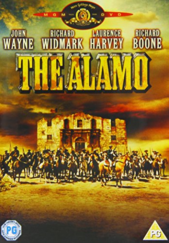 DVD cover for "The Alamo" showing horsemen surrounding a fort, with actors' names above.
